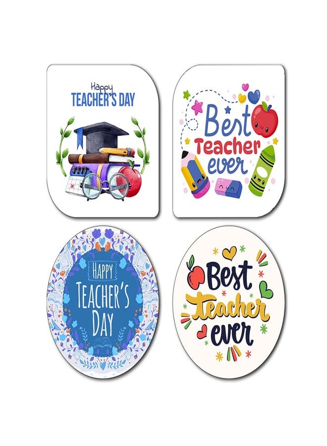 Deep Print Teachers Day Fridge Magnet Set, 4 Wooden Magnets, 3.5 x 3.5 Inch - Image 1
